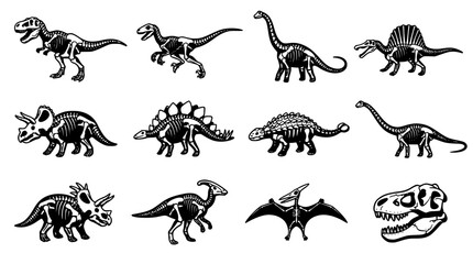 Dinosaur Skeletons Set, Illustration of Prehistoric Fossils Featuring Vector © Rubina
