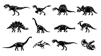 Dinosaurs Set, Prehistoric Creatures Illustration, Fossil Icons © Rubina