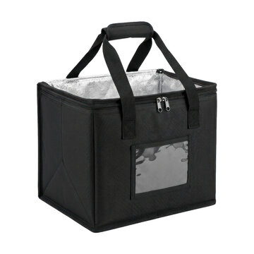 Black Insulated Food Delivery Bag with Handles and Clear Window