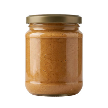 Food Industry Photo-realistic Image: Fresh Creamy Peanut Butter in Glass Jar Isolated on Black