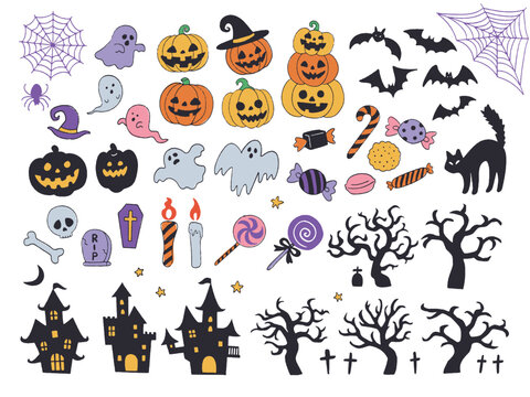 ハロウィンの線画イラストセット