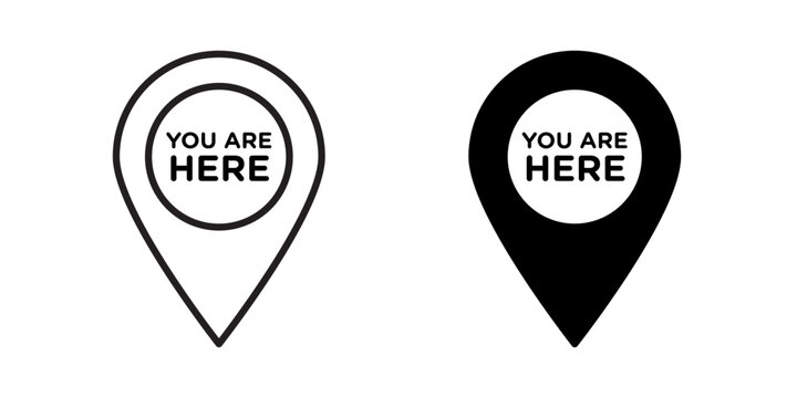 You are here pointer icon flat outline in black
