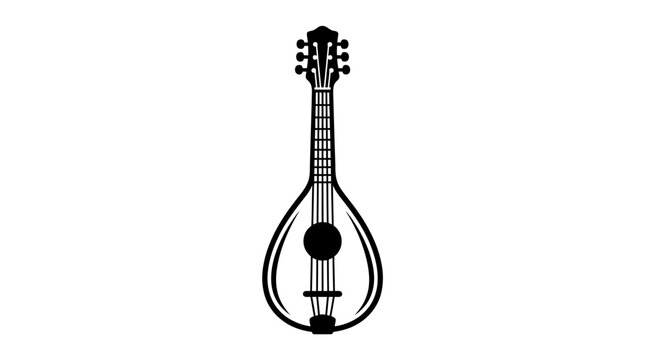 Classical mandolin or domra string instrument linocut art.