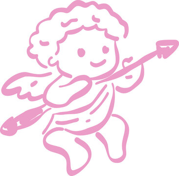 Cute cartoon cupid cherub aiming an arrow with wings and curly hair isolated on white