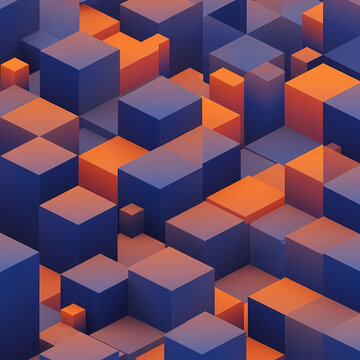 Dynamic 3D abstract pattern with contrasting blue and orange geometric shapes.