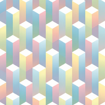 Isometric pastel gradient blocks in a seamless repeating pattern.
