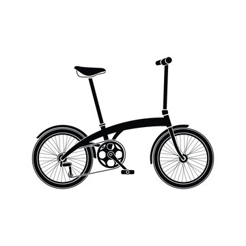Flat vector illustration of a compact folding bicycle silhouette.