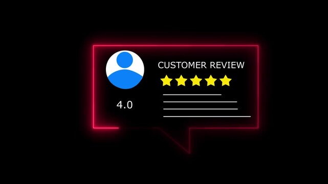 Glowing neon Rating 4 stars icon animation. animation customer review concept, character giving fore star feedback on neon rectangle. animated