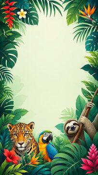 Happy World Animal Day Tropical Poster With Exotic Wildlife