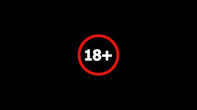 Animated 18+ icon on a black background, clearly marking content for viewers 18 and older,
