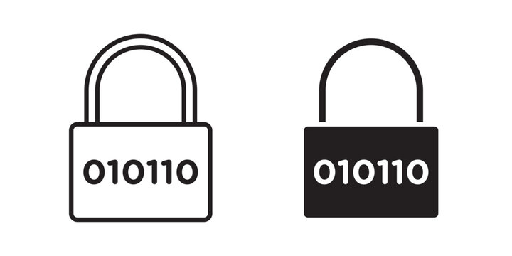 Binary Lock icon flat outline in black
