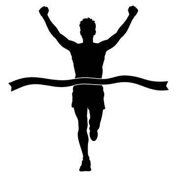 Silhouette of a man running to the finish line