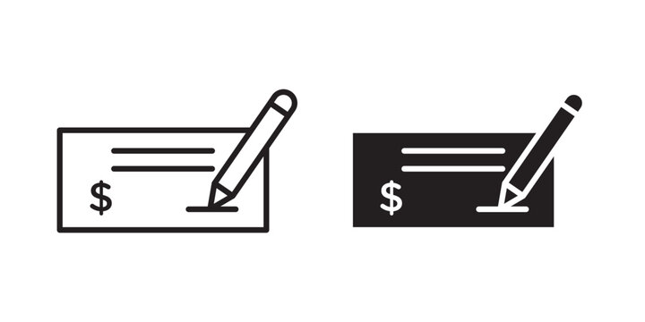 Signing cheque icon flat outline in black
