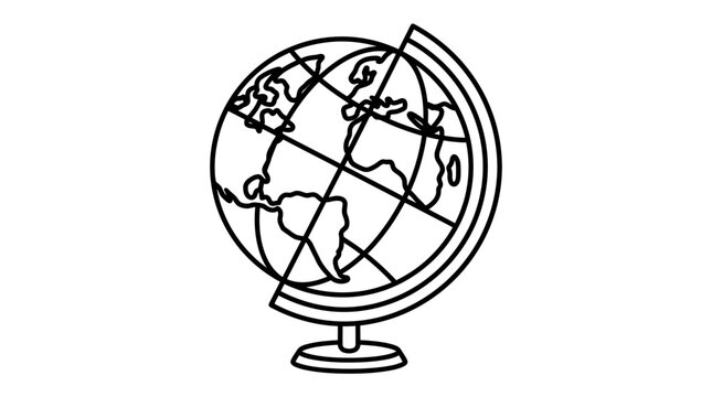 Simple line art illustration of a world globe on a stand.