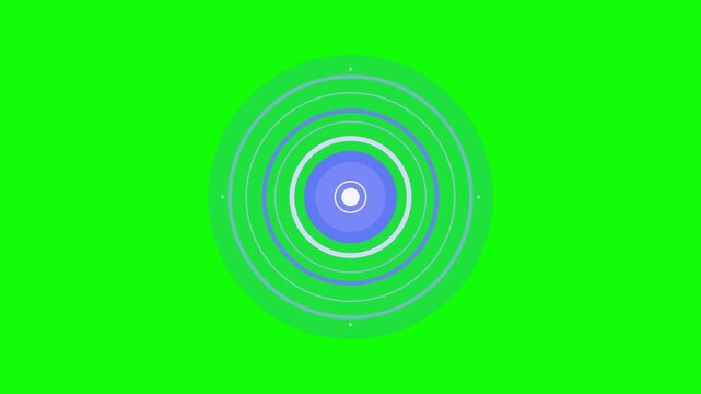 Concentric circles expanding outward in blue hues with a vibrant green background for this minimalist digital motion graphic video element