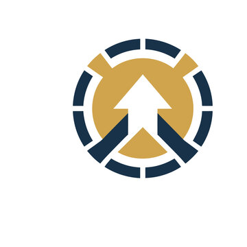 Abstract circular logo with upward arrow