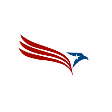American eagle vector logo design, patriotic blue bird head with star and red wing stripes symbol for USA Independence Day, political campaign, military, security, and corporate identity isolated on 