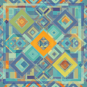 Vibrant abstract design featuring nested diamond and square motifs.
