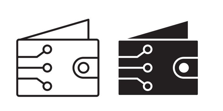 Cryptocurrency wallet icon flat outline in black