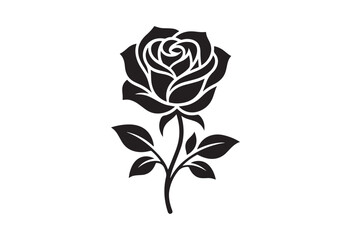 Obraz premium Minimalist black rose flower silhouette. Rose vector illustration.