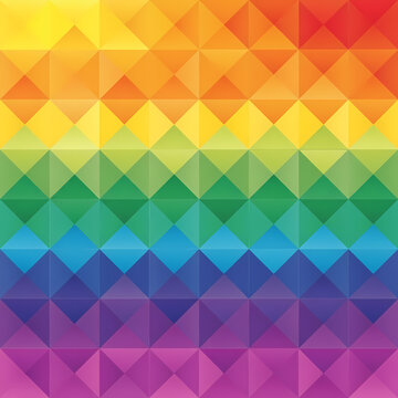 Vibrant geometric pattern of rainbow colored triangles.