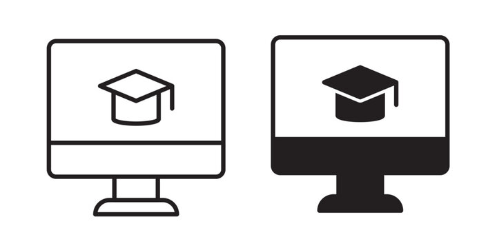 Online course icon flat outline in black