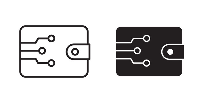 Cryptocurrency wallet icon flat outline in black