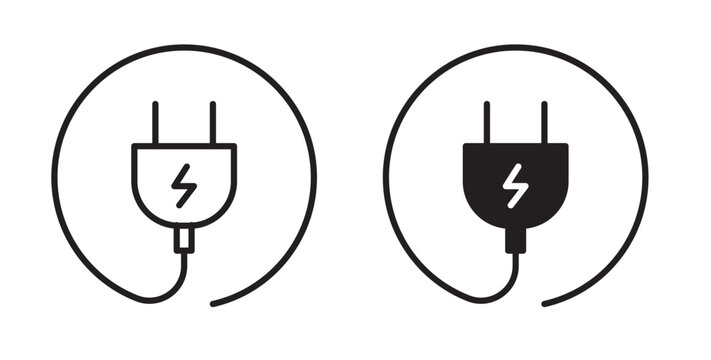 Electric plug icon flat outline in black