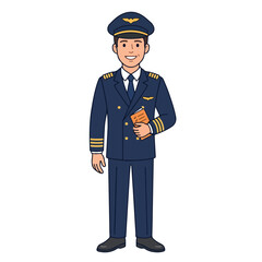 Professional Airline Pilot Character Standing with Flight Documents © abdullah