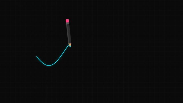 Animated Pencil Drawing Abstract Wave Line on Black Background