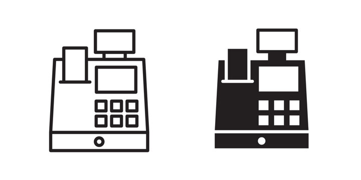 Cash register icon flat outline in black