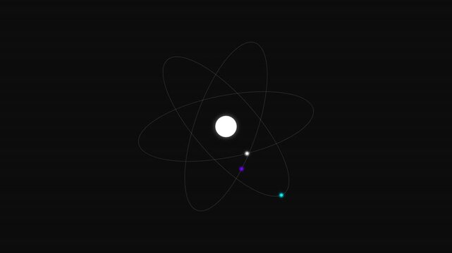 Abstract Atom Model Orbiting Electrons Animation on Black Background