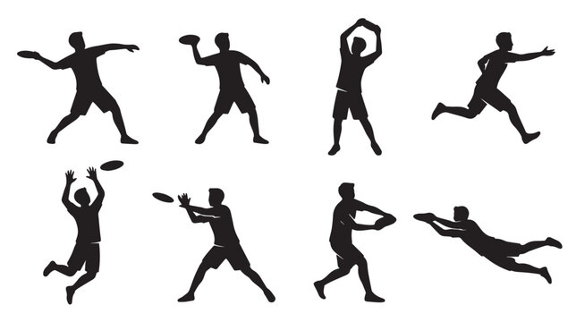 Man Playing Ultimate Frisbee Silhouette Bundle Vector on White Background