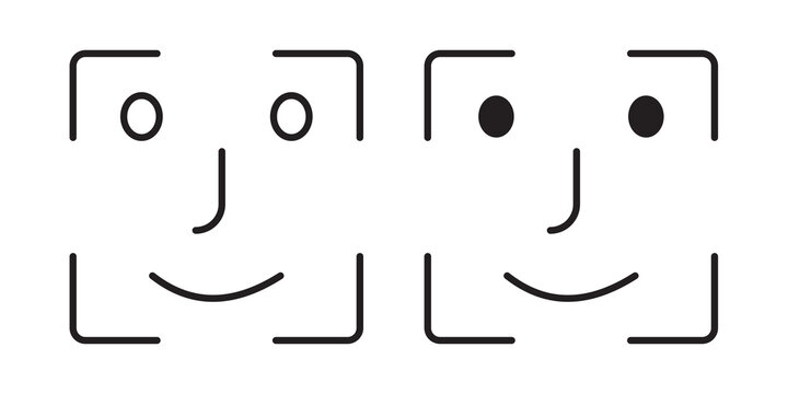 Face id icon flat outline in black
