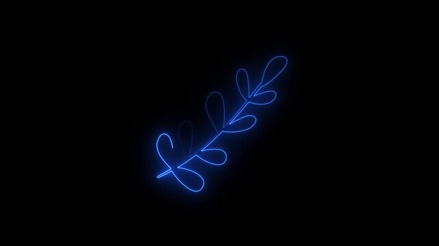 Animated glowing blue leaf branch on black background
