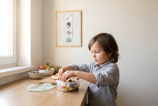 Child Eating Breakfast Independently Before School