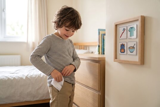 Child Practicing Independent Dressing Before School