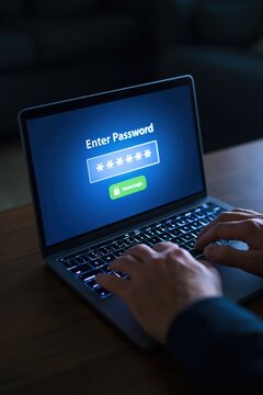 Access to digital account via laptop keyboard for secure data authentication and identity authorization protection