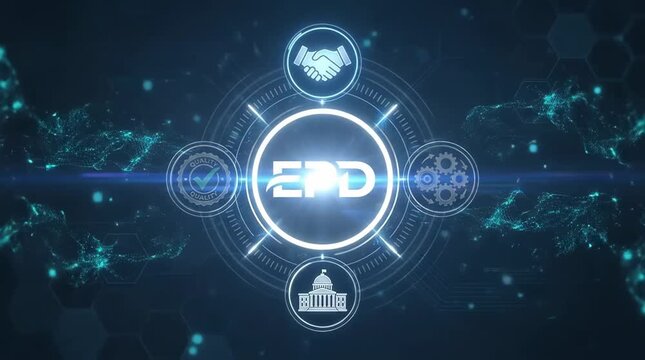Digital logo animation with glowing tech icons