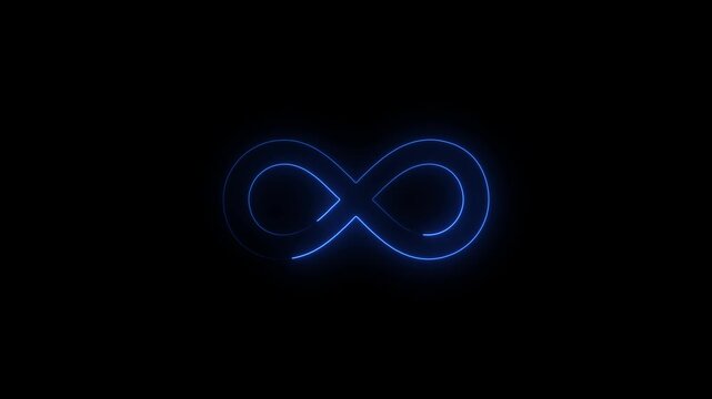 Digital infinity symbol glowing in dark with animated light trails