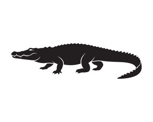 Fototapeta premium Minimalist black silhouette of a side view alligator isolated on white background with alligator crocodile silhouette