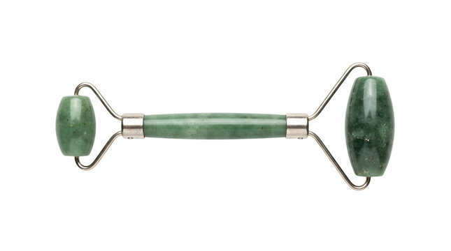Green jade facial roller on transparent background