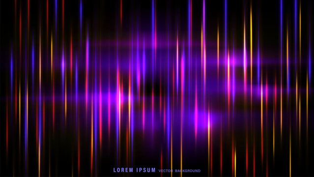 Abstract colorful neon vertical light lines on dark vector background