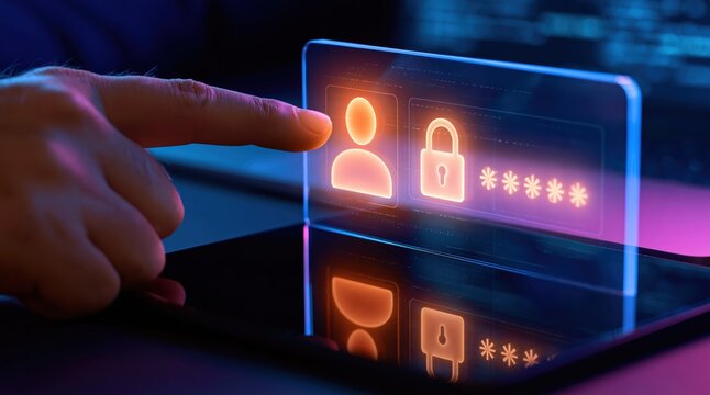 Security login authentication with a digital hologram finger touch for cyber identity privacy and user access protection