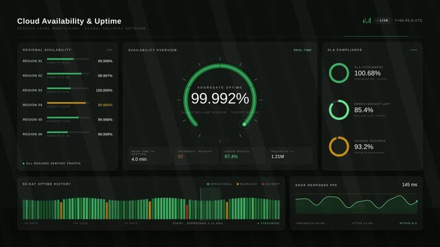 Cloud availability and uptime dashboard interface showing server metrics