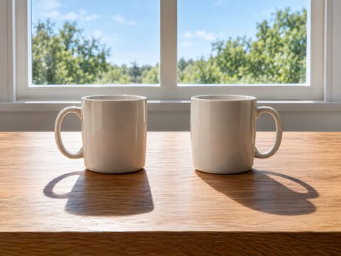 Two identical objects on a table lit by the same window casting inconsistent shadows in bright daylight