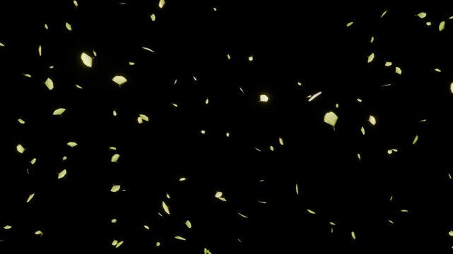 銀杏の葉が軽やかな淡黄色にきらめきリズミカルに舞い落ちるループ動画。秋のスイーツ催事告知、カフェのオータムメニュー、行楽LPに最適なふわりと優しく空間を旋回する明るい演出素材
