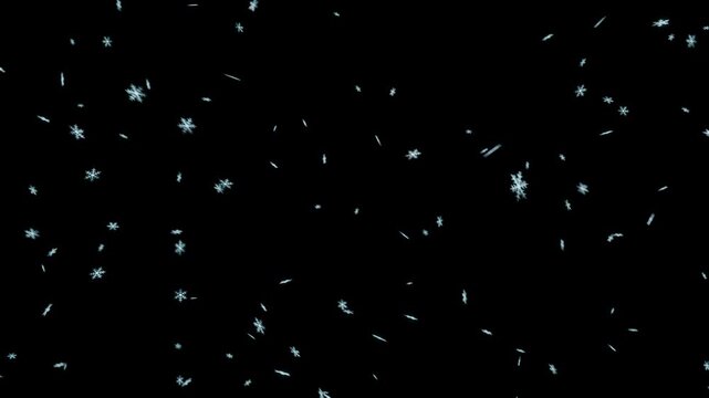雪の結晶が冷涼なアイスブルーの光を帯びて静かに舞い降りるループ動画。冬のウィンターセール広告、クリスマスイベント映像、氷や清涼感あふれる製品LPに最適な幻想的シネマティック素材