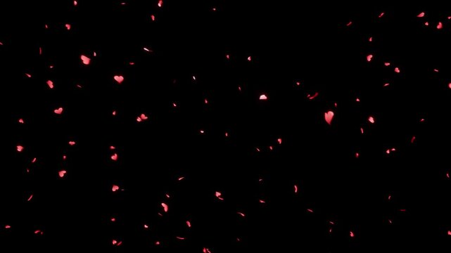 ハートの光粒が深みあるリッチレッドに輝き空間を満たすループ動画。バレンタインデー商戦、愛の告白演出、ロマンチックな映画トレイラーに最適な情熱と温もりを伝えるシネマティック素材