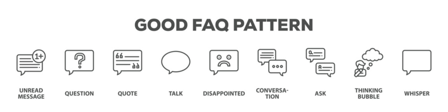 Good Faq Pattern with icon of Unread message, Question, Quote, Talk, Disappointed, Conversation, Ask, Thinking bubble, Whisper
